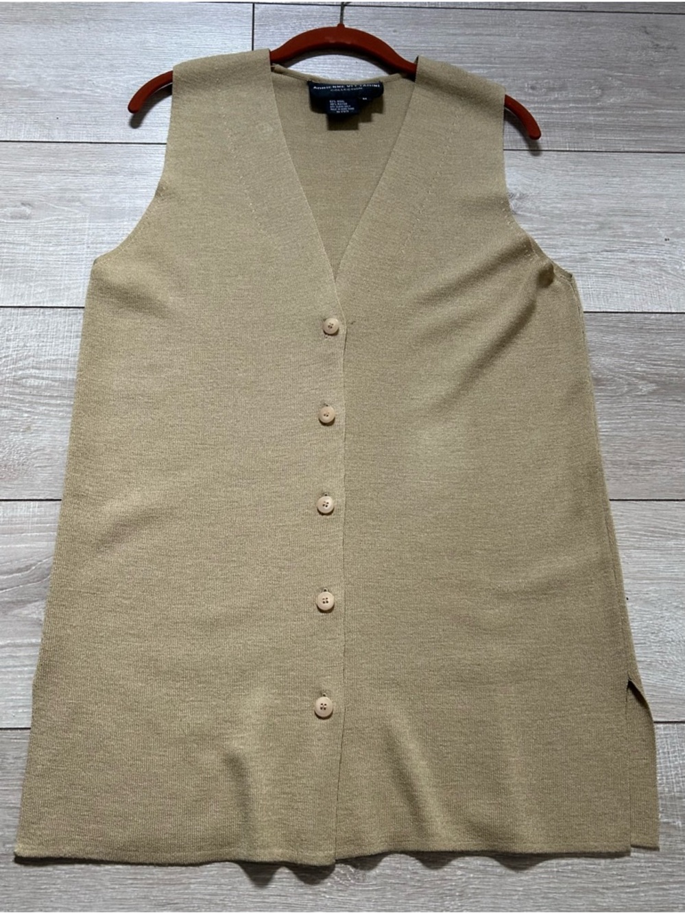 Adrienne Vittadini Beige Knit Button Front Sleeveless Cardigan Sweater M